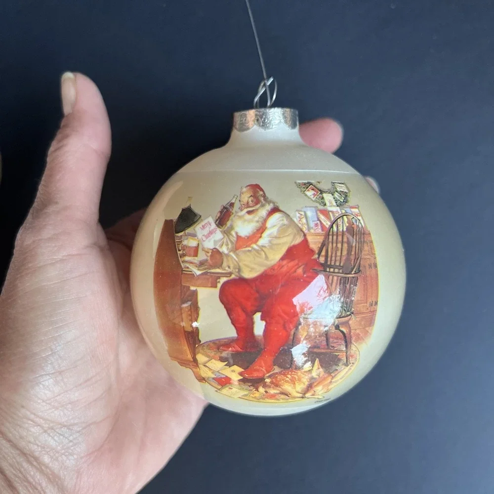 Vintage Santa Claus Glass Ornaments Set of 4 Double Sided Coca Cola Style W/Box